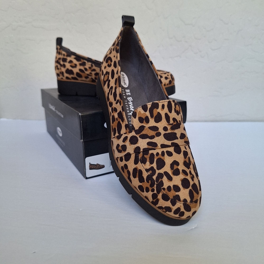 Dr. Scholl's Leopard Suede Loafers Webster Oxfords Slip On Flats Women 6 NEW
